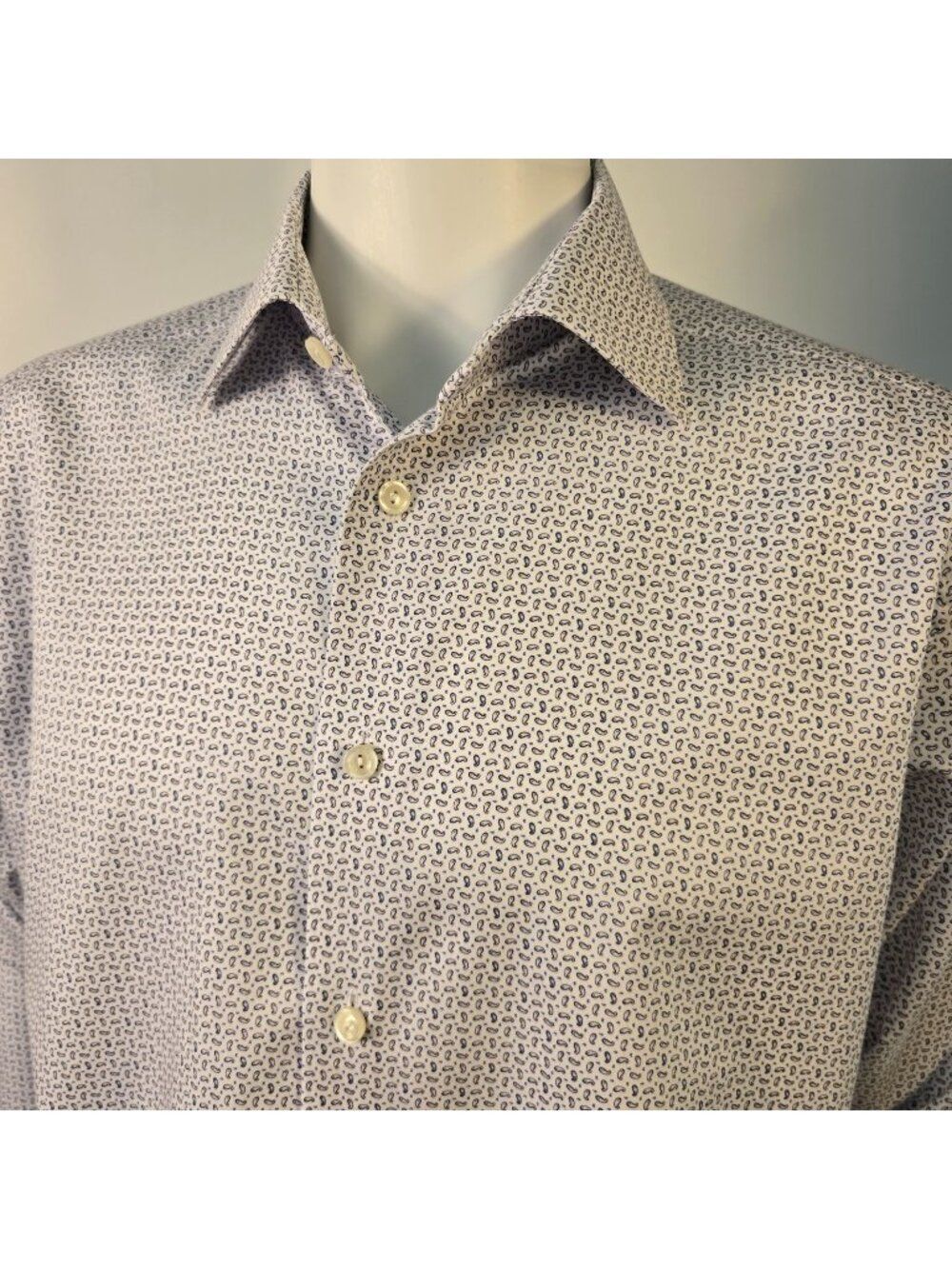ETON Sweden Dress Shirt Poplin All Cotton Sz 44 Contemporary Micro Paisley Print